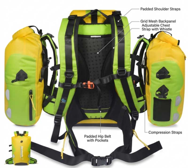 Mochilas impermeables: soldadas por RF, IPX7/IPX8 | Fábricas CN y VN