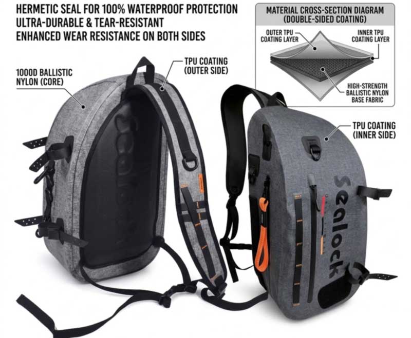 Materiales del paquete de pesca con mosca: 420D frente a 840D TPU, MOQ 300