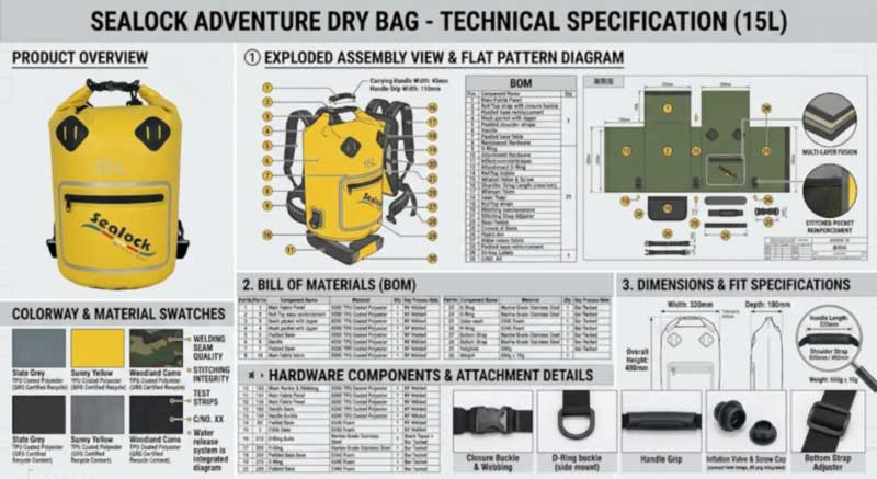 Paquete técnico para una bolsa impermeable: qué especificar